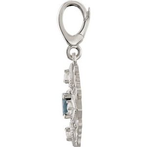 14K White Gold Natural London Blue Topaz & 1/4 CTW Natural Diamond Vintage-Inspired Charm/Pendant – image 2