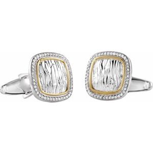 Sterling Silver & 14K Yellow Gold 3/8 CTW Natural Diamond Elephant Print Cuff Links