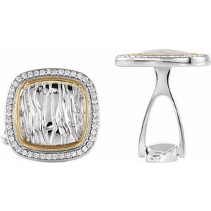 Sterling Silver & 14K Yellow Gold 3/8 CTW Natural Diamond Elephant Print Cuff Links