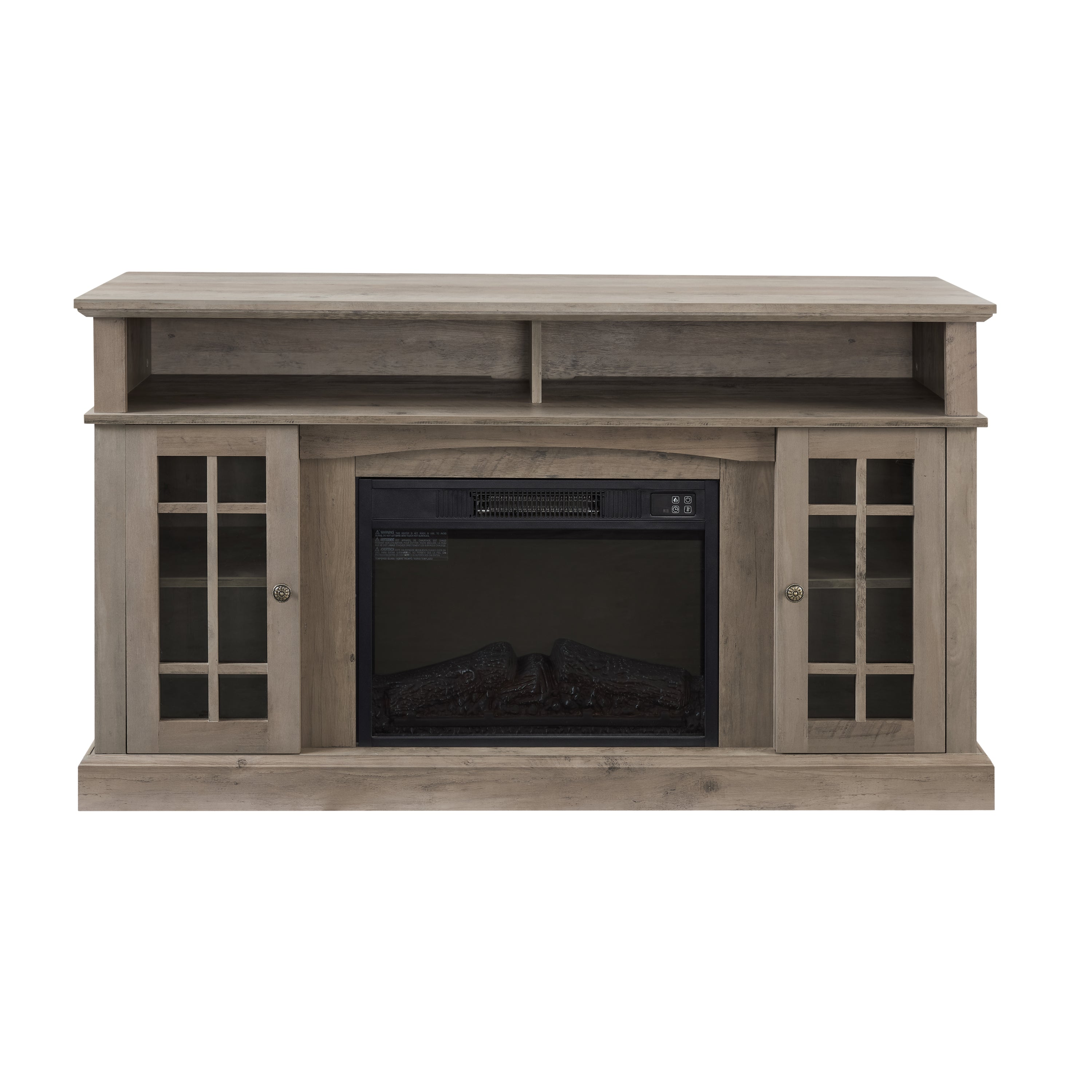Classic TV Media Stand Modern Entertainment Console with 23' Fireplace Inset for TV Up to 65' with Open and Closed Storage Space, Gray Wash, 58.25'W*15.75'D*32'H