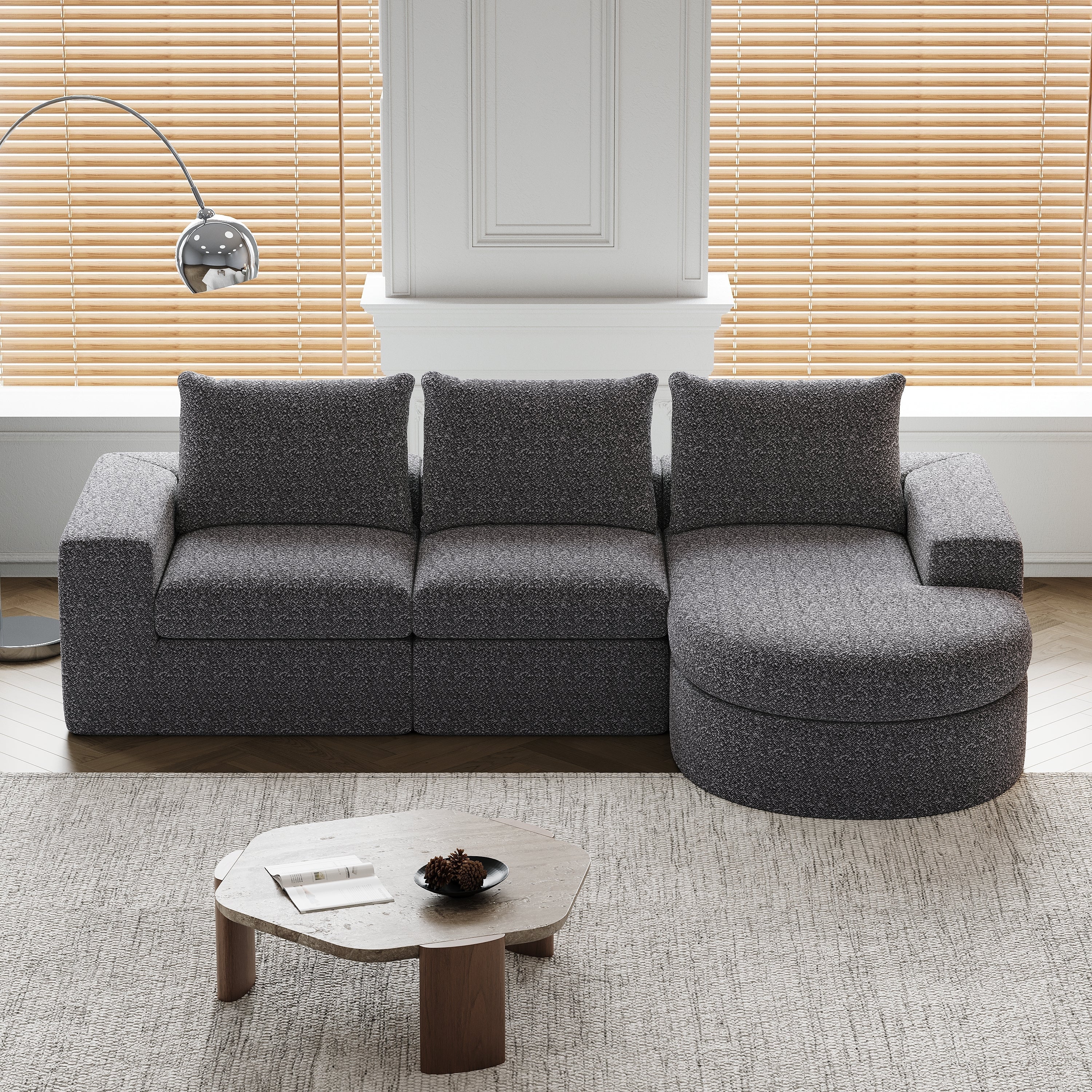 99-Inch Chenille Cloud Curved Sectional Sofa with Chaise, L-Shaped Modern Boneless Couch with Deep Seats, Chenille Sectional Sofa for Living Room and Bedroom, No Assembly Required