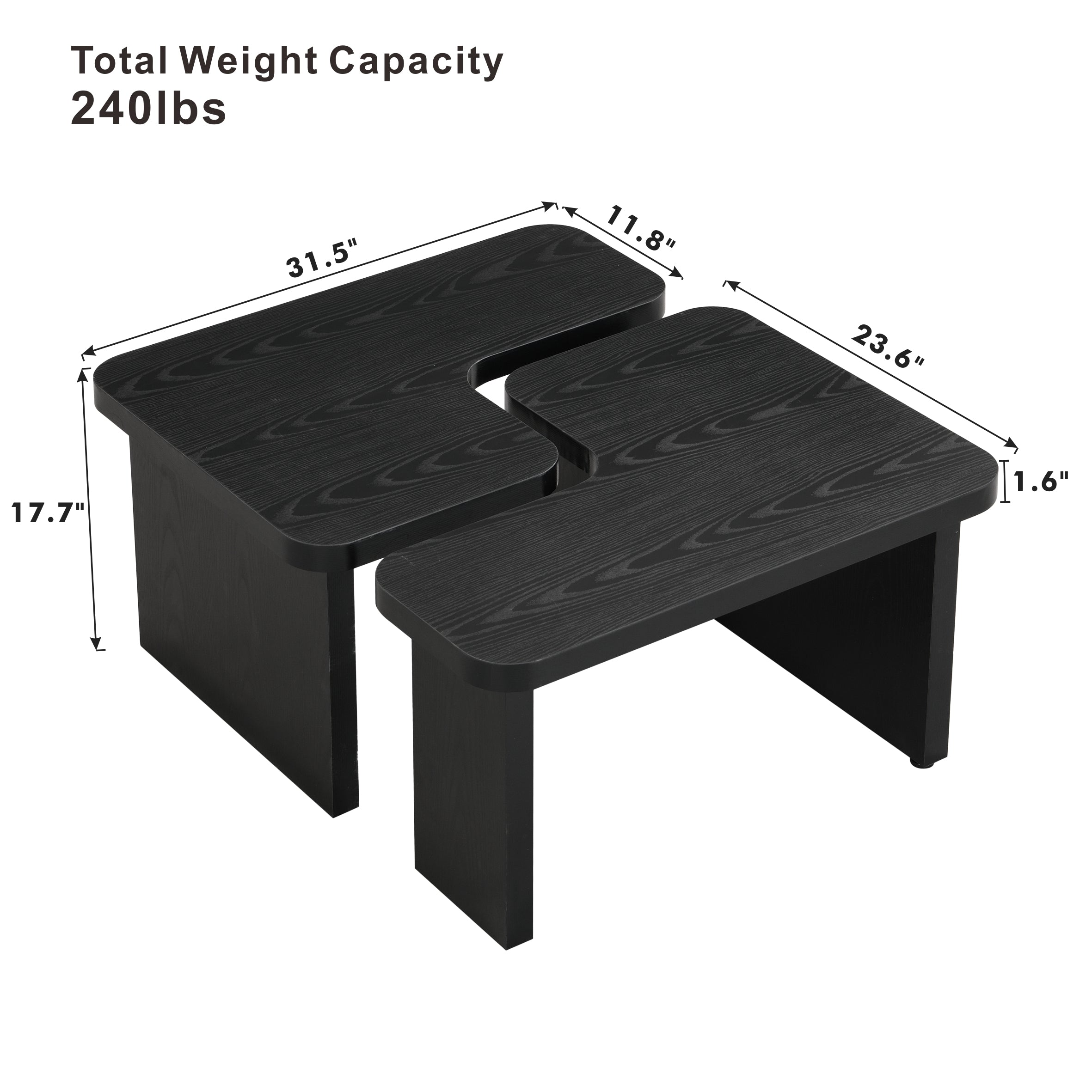 47.24*23.62 inch and 35.43*31.49 inch Rectangle Wood Detachable Coffee Table, Single L Shape Farmhouse Coffee Table for Dining Room, Garden, black