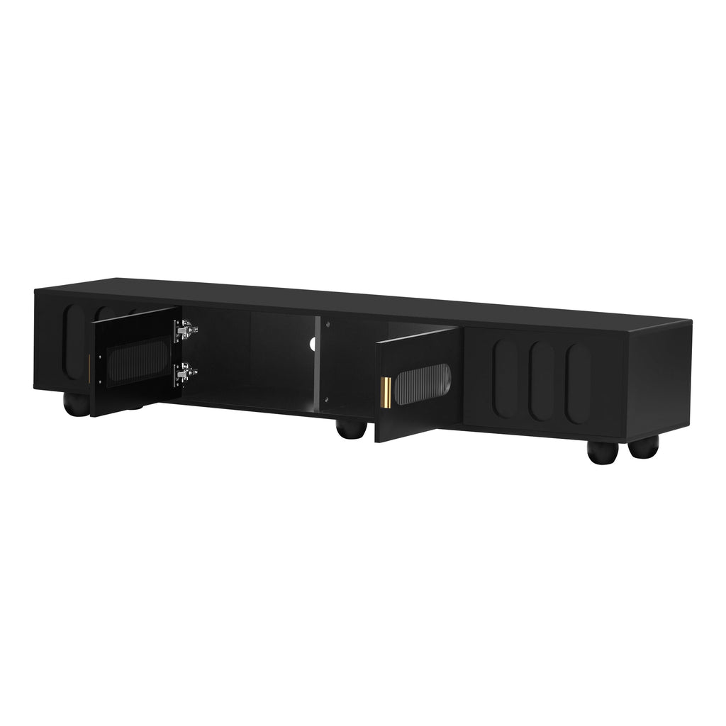 U-Can Modern TV Stand for TVs up to 80 Inches, Entertainment Center with Glass Door, TV Storage Cabinet with Solid Wood Legs and Metal Handles for Living room(OLD SKU:WF323694AAB )