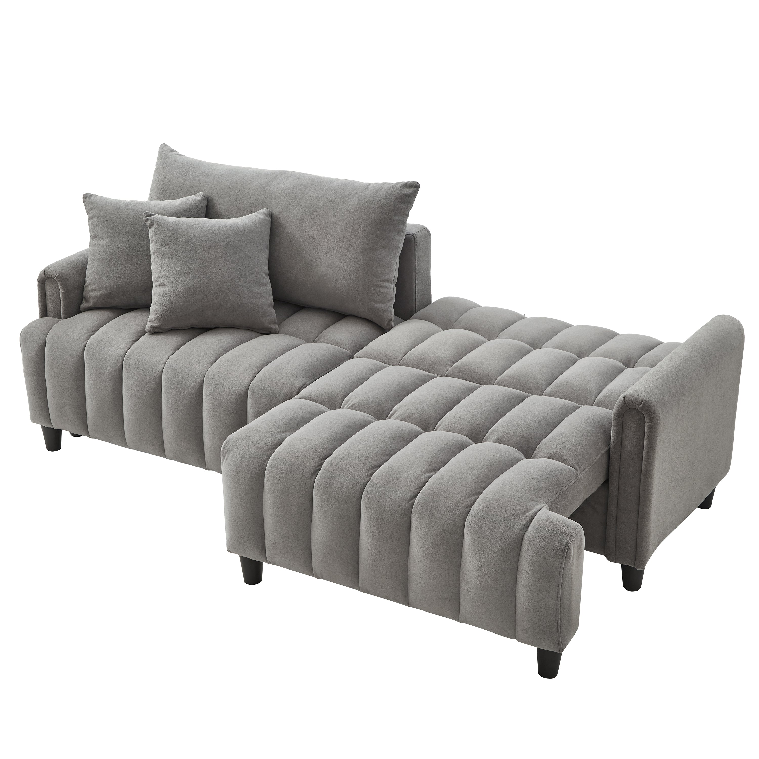 83'' Futon Sofa Bed, Polyester Fabric Comfy Futon Couch Bed with 2 Square Pillows, Convertible Sleeper Sofa with Adjustable Backrest,  Modern Loveseat Sleeper for Living Room, Gray