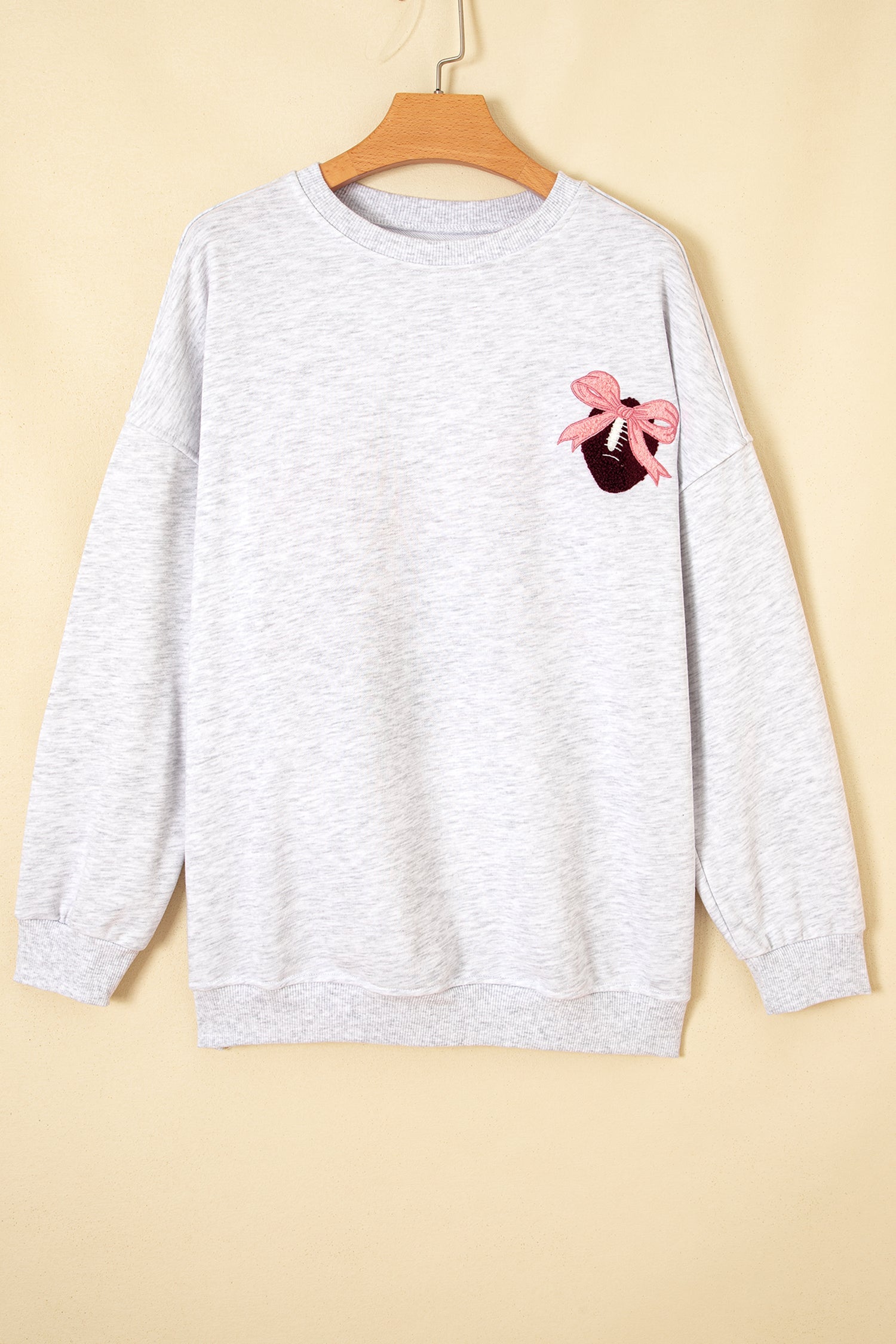 Football Bow Embroidered Patch Long Sleeve Sweatshirt