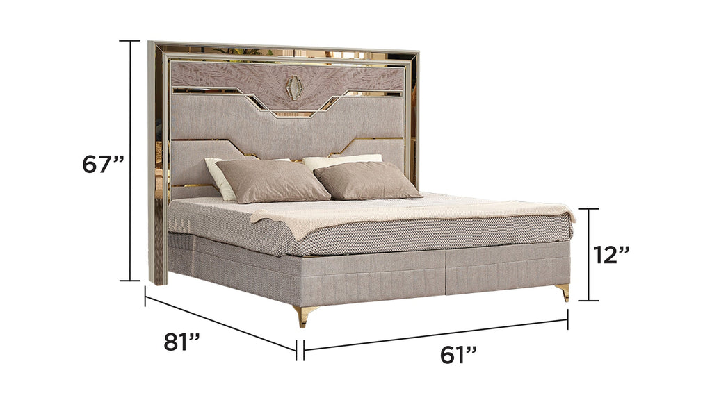 Omari Modern Style 4 Pc Queen Upholstered Bedroom Set Made with Wood and Gold Accents in Beige (CA Inventory)