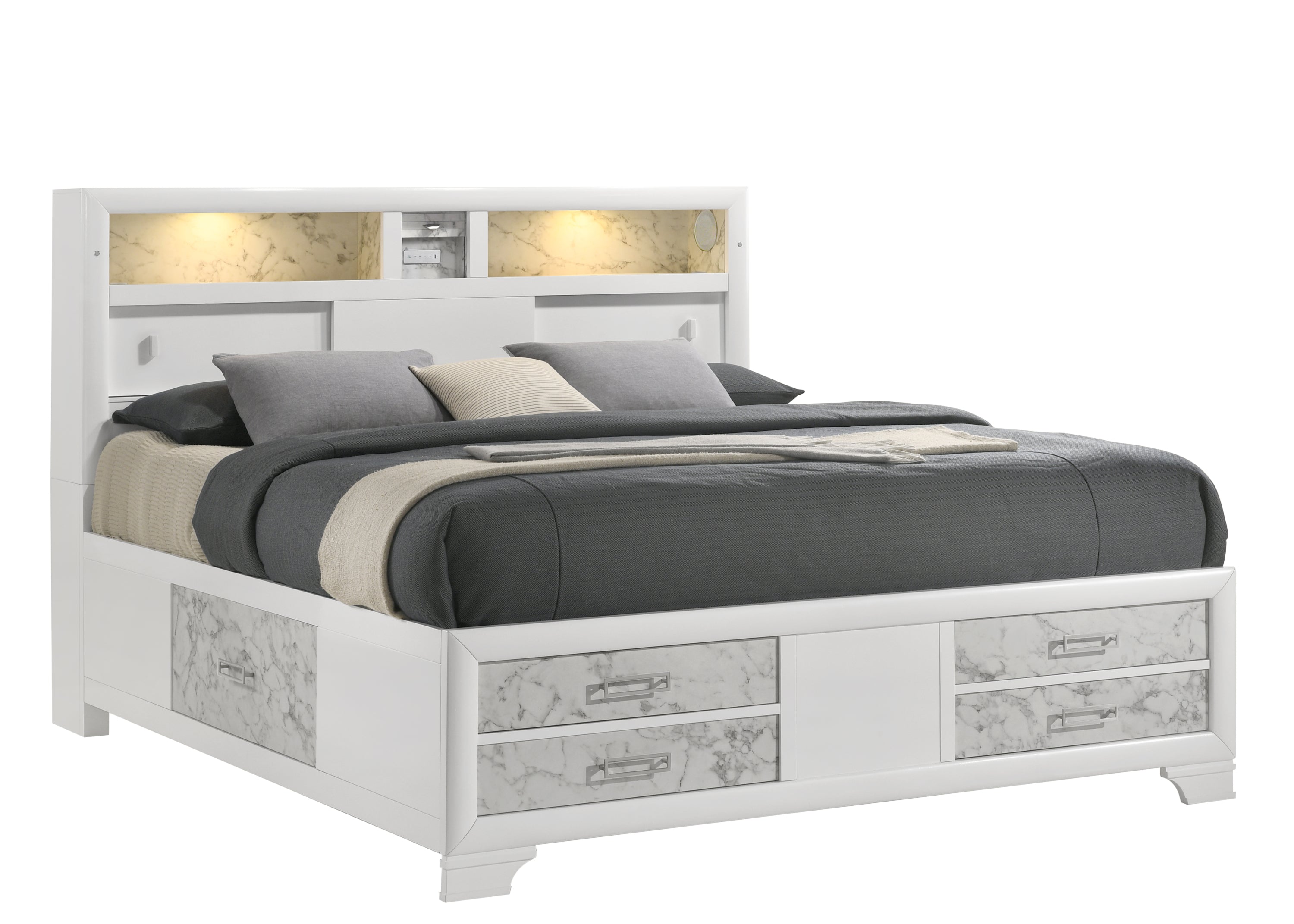 Soul Modern Style Queen 5PC Bedroom Set Made with wood in White(CA Inventory)