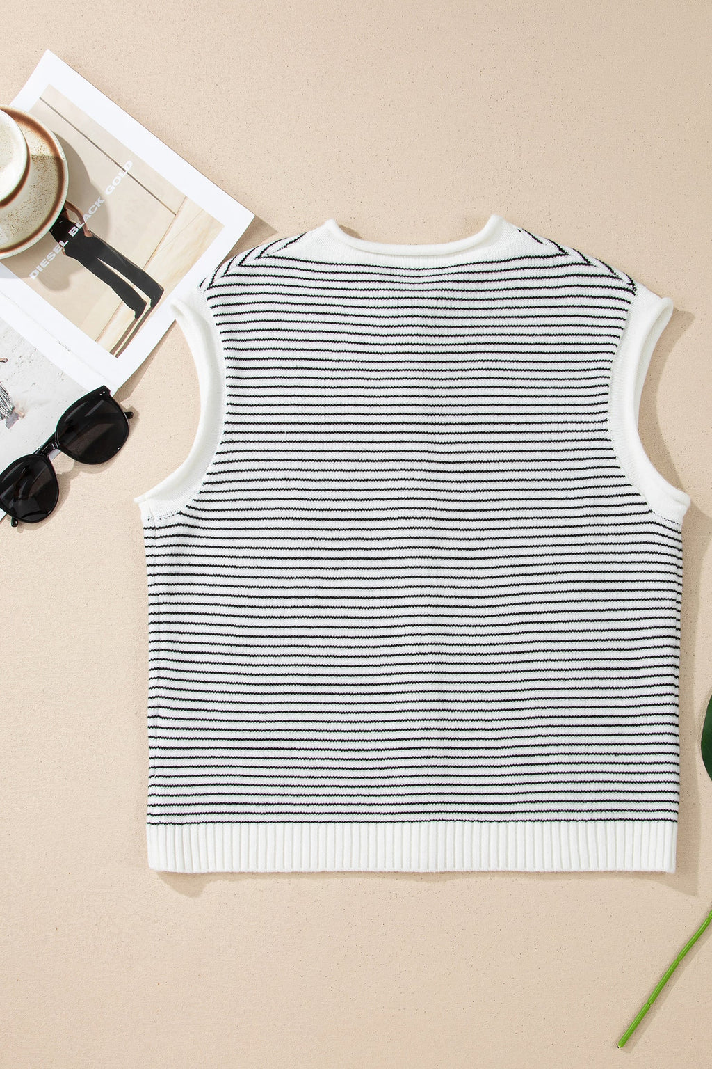 Stripe Contrast Trim Cap Sleeve Button-Up Cardigan