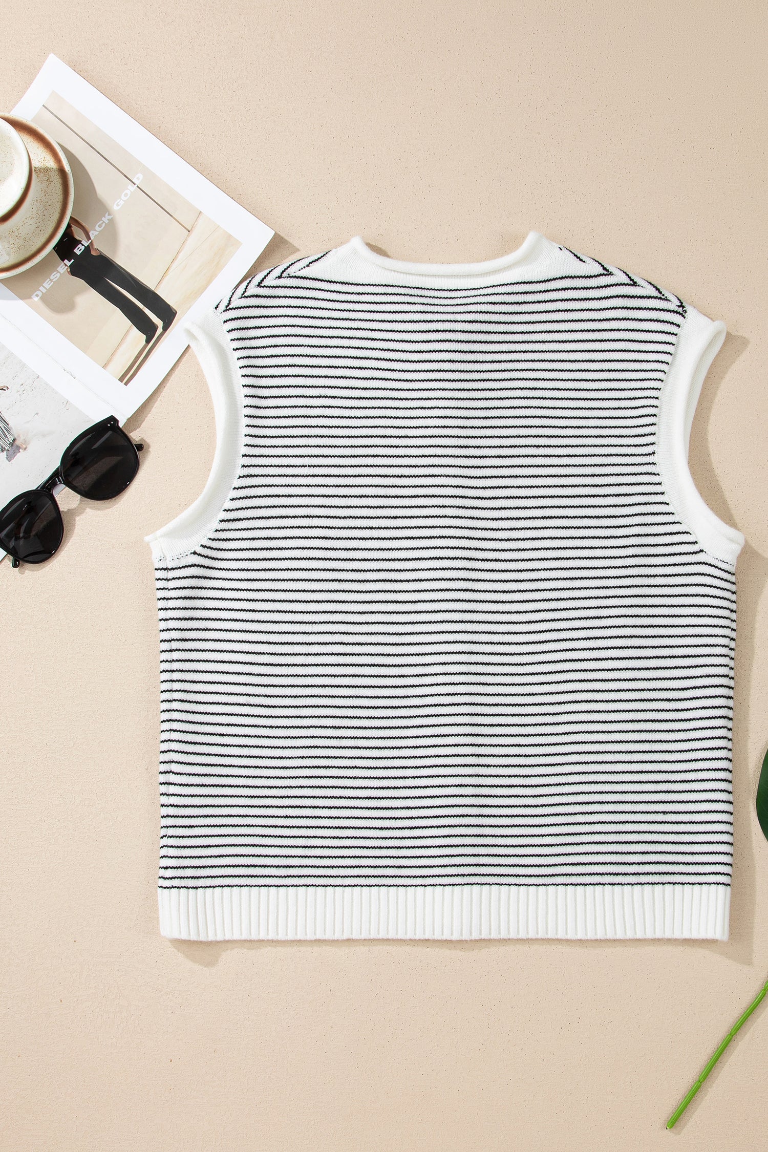 Stripe Contrast Trim Cap Sleeve Button-Up Cardigan