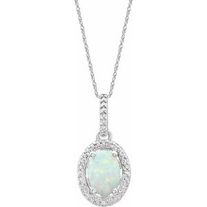 Sterling Silver Lab-Grown Opal & .01 CTW Natural Diamond 18" Necklace