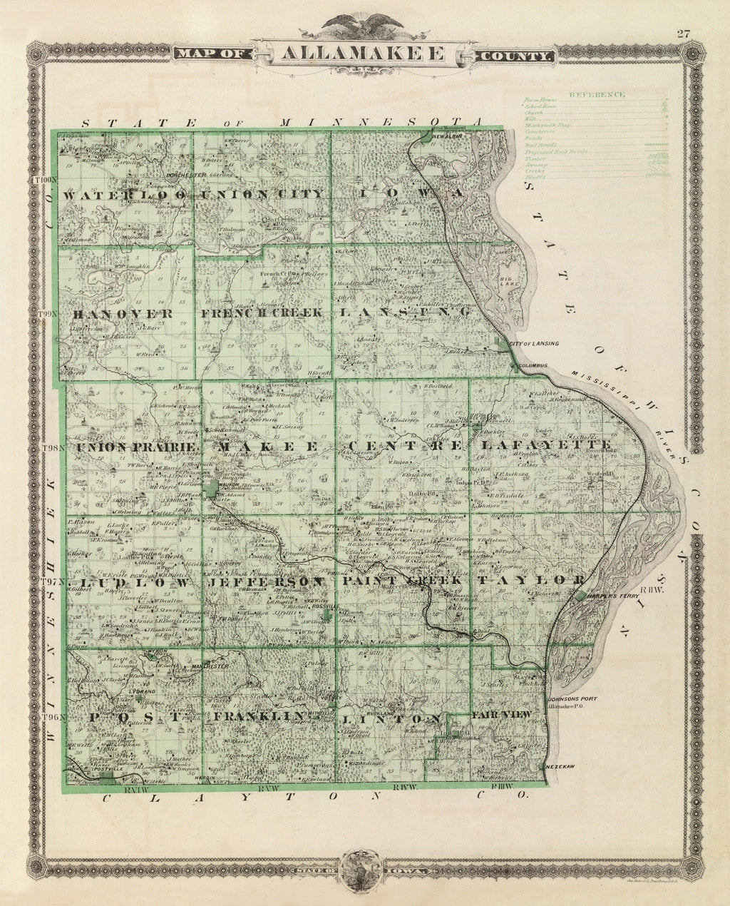 Vintage Map of Alamakee County, Iowa 1875
