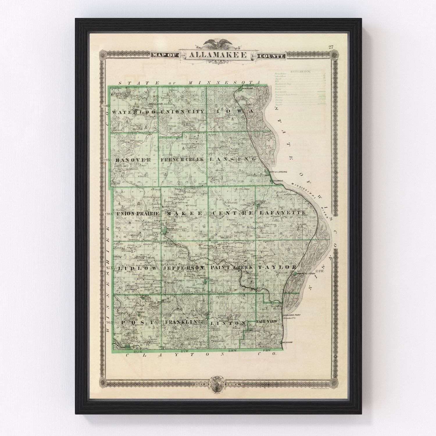 Vintage Map of Alamakee County, Iowa 1875