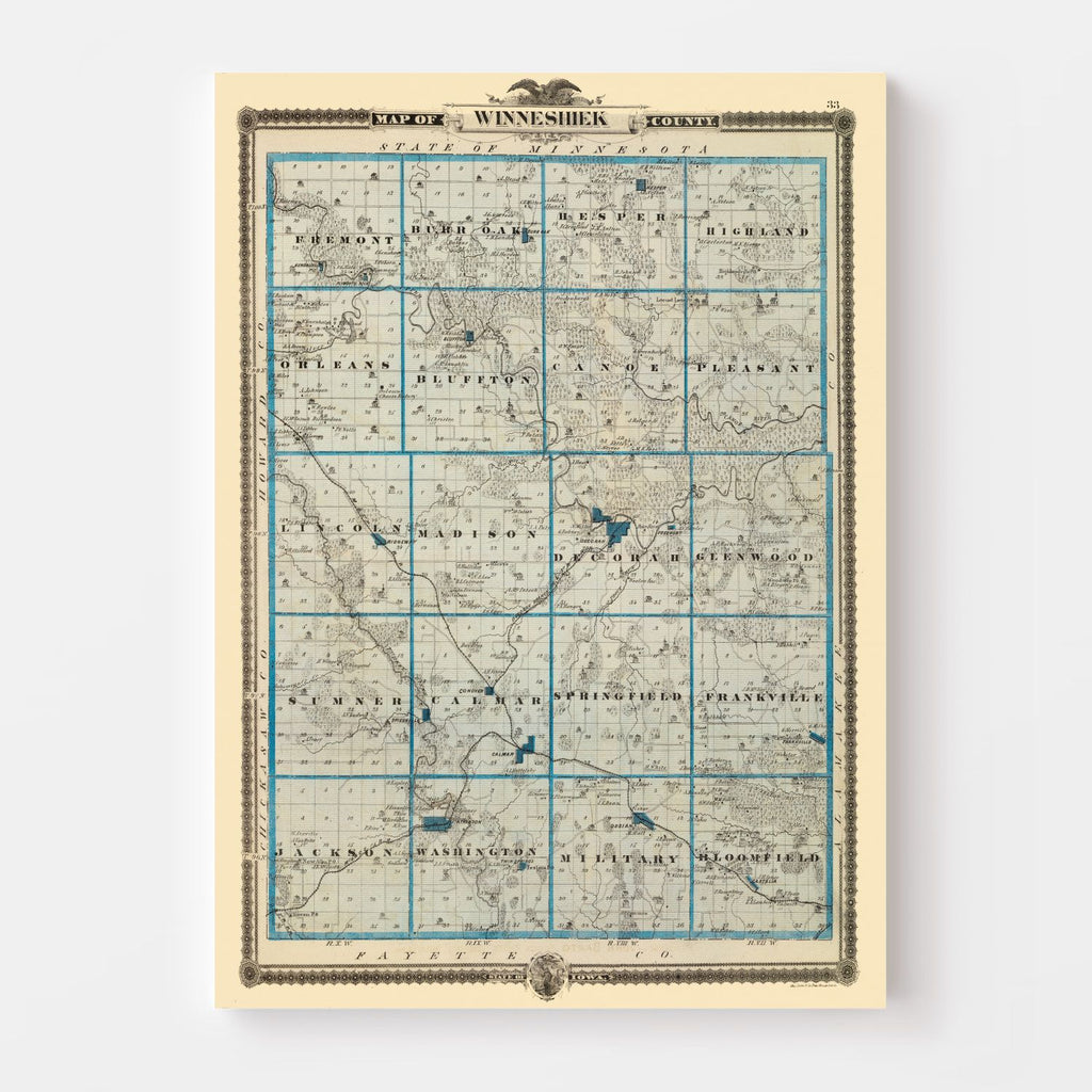 Vintage Map of Winneshiek County, Iowa 1875