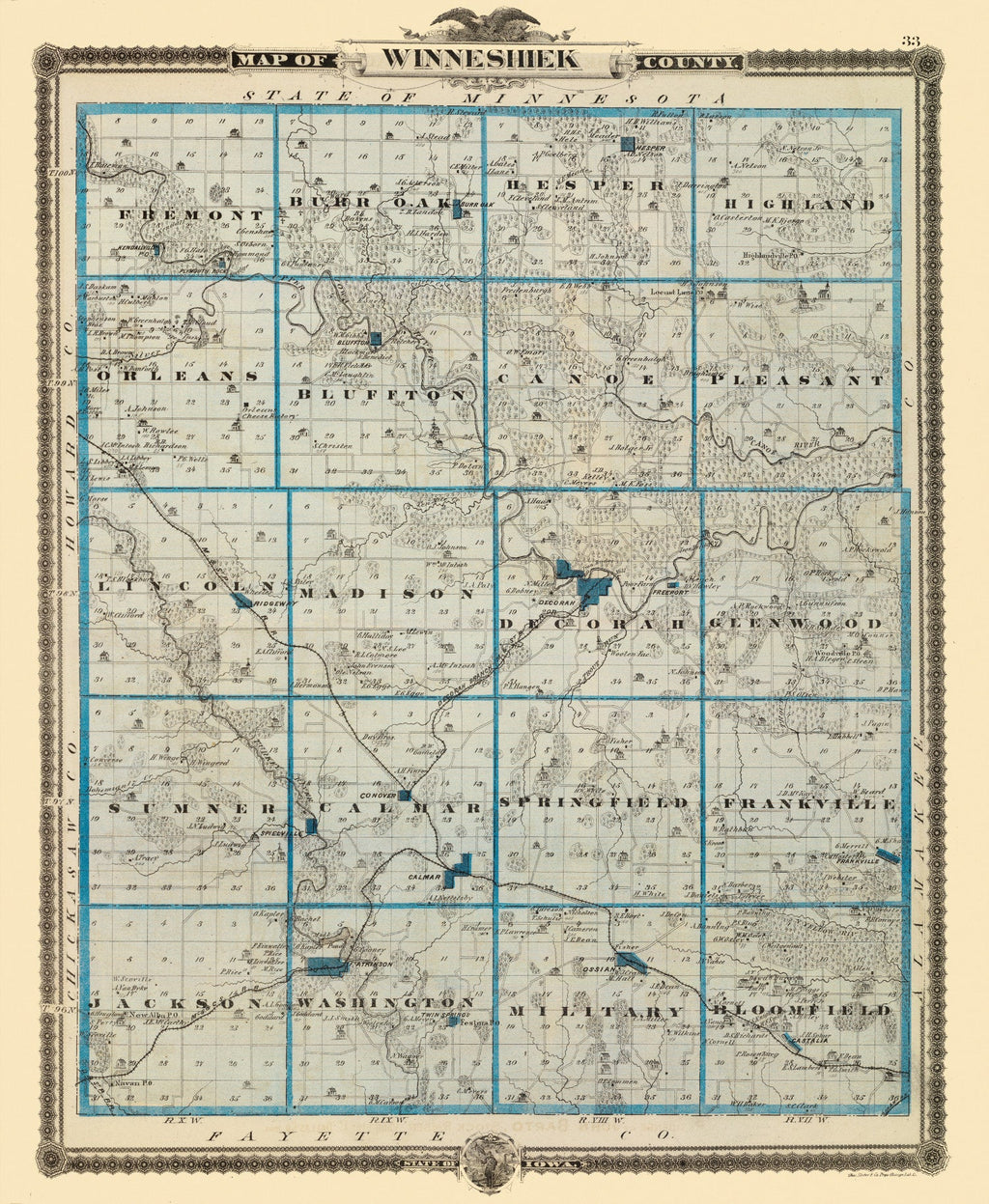 Vintage Map of Winneshiek County, Iowa 1875