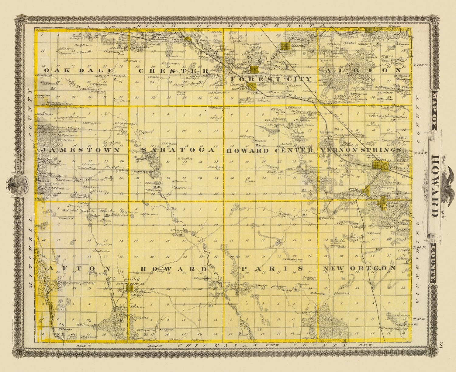 Vintage Map of Howard County, Iowa 1875