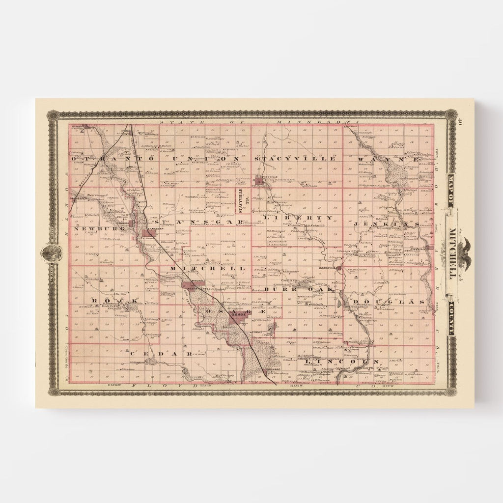 Vintage Map of Mitchell County, Iowa 1875