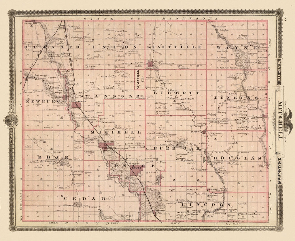 Vintage Map of Mitchell County, Iowa 1875