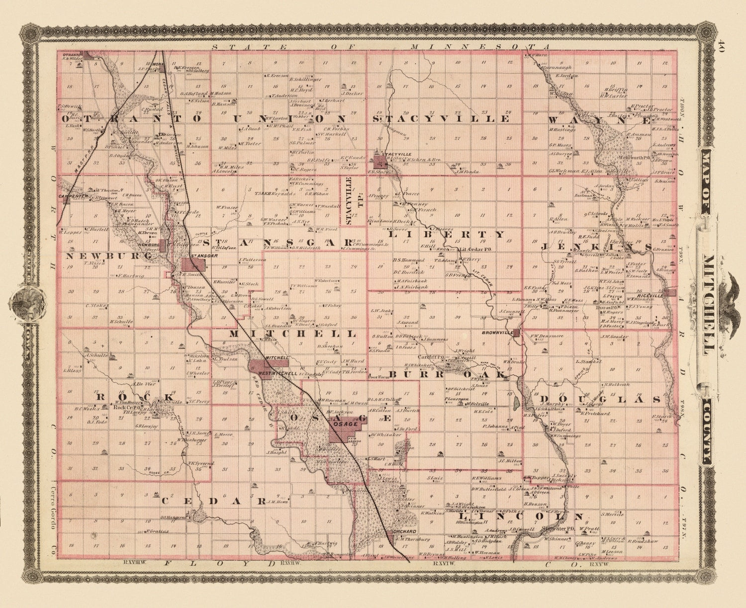 Vintage Map of Mitchell County, Iowa 1875