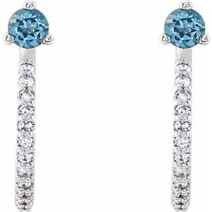 14K White Gold Natural Aquamarine & 1/8 CTW Natural Diamond J-Hoop Earrings – image 2