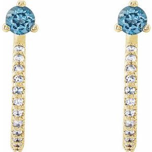 14K Yellow Gold Natural Aquamarine & 1/8 CTW Natural Diamond J-Hoop Earrings
