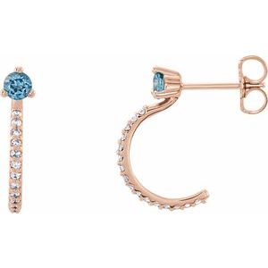 14K Rose Gold Natural Aquamarine & 1/8 CTW Natural Diamond J-Hoop Earrings