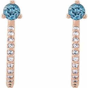 14K Rose Gold Natural Aquamarine & 1/8 CTW Natural Diamond J-Hoop Earrings
