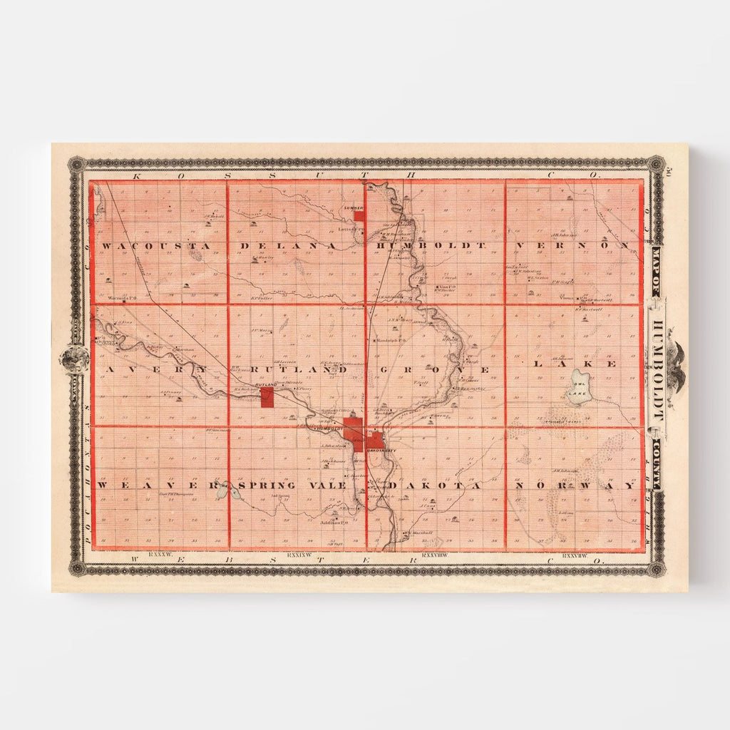 Vintage Map of Humboldt County, Iowa 1875