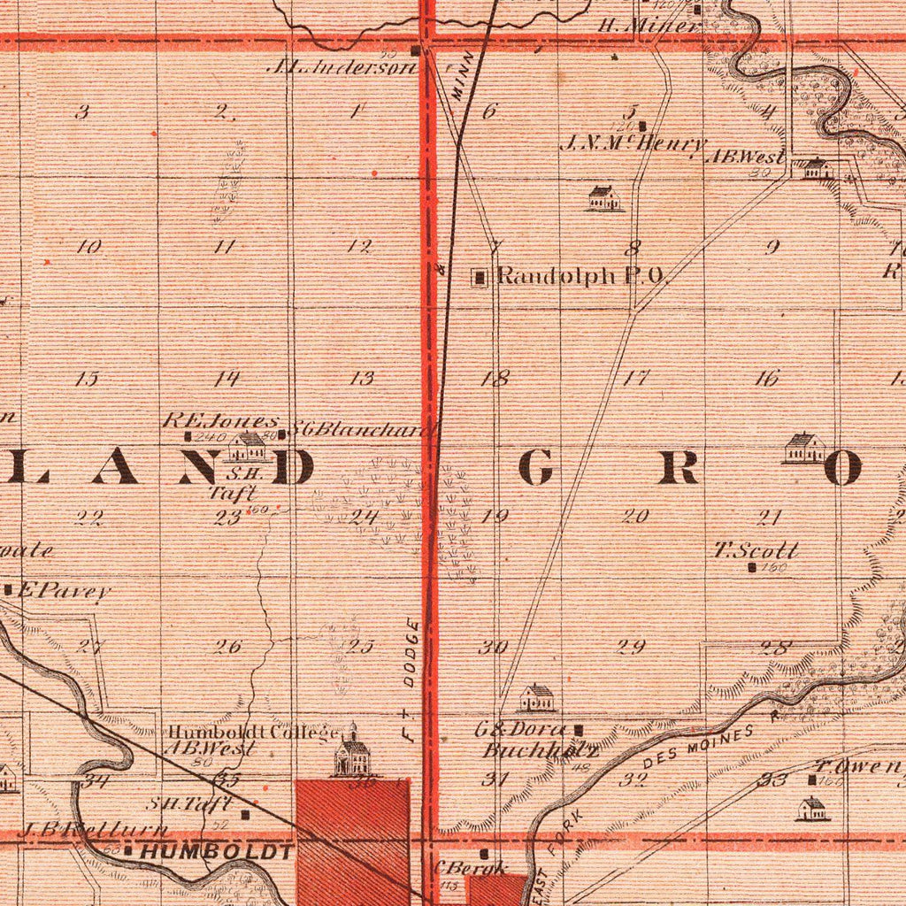 Vintage Map of Humboldt County, Iowa 1875