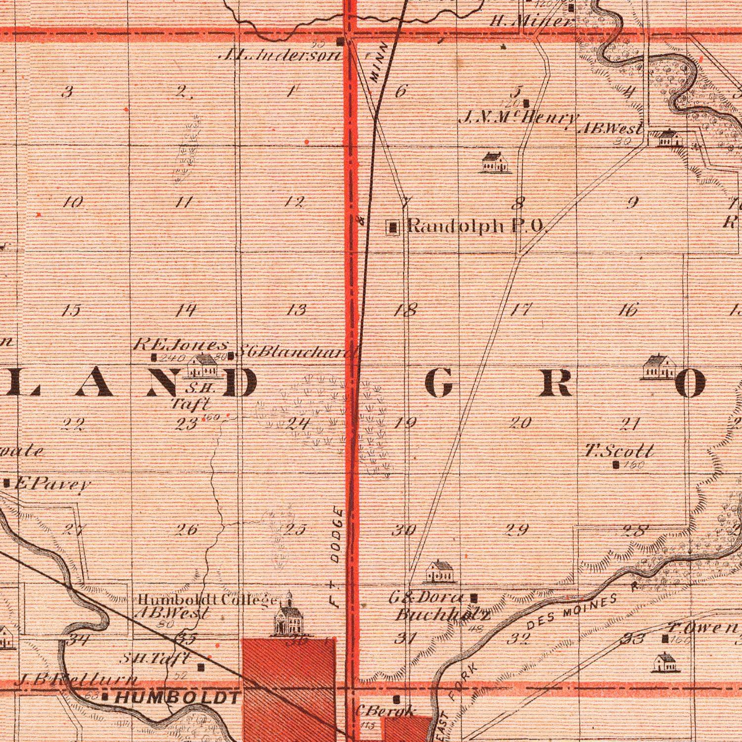 Vintage Map of Humboldt County, Iowa 1875