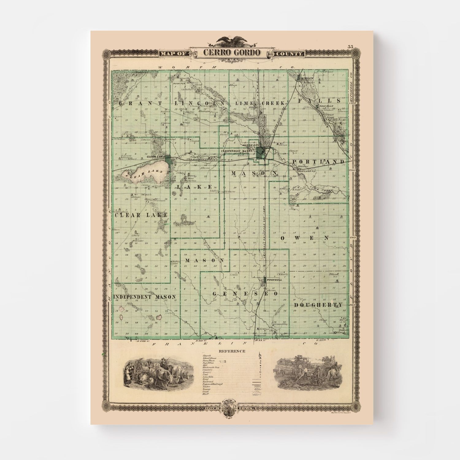 Vintage Map of Cerro Gordo County, Iowa 1875