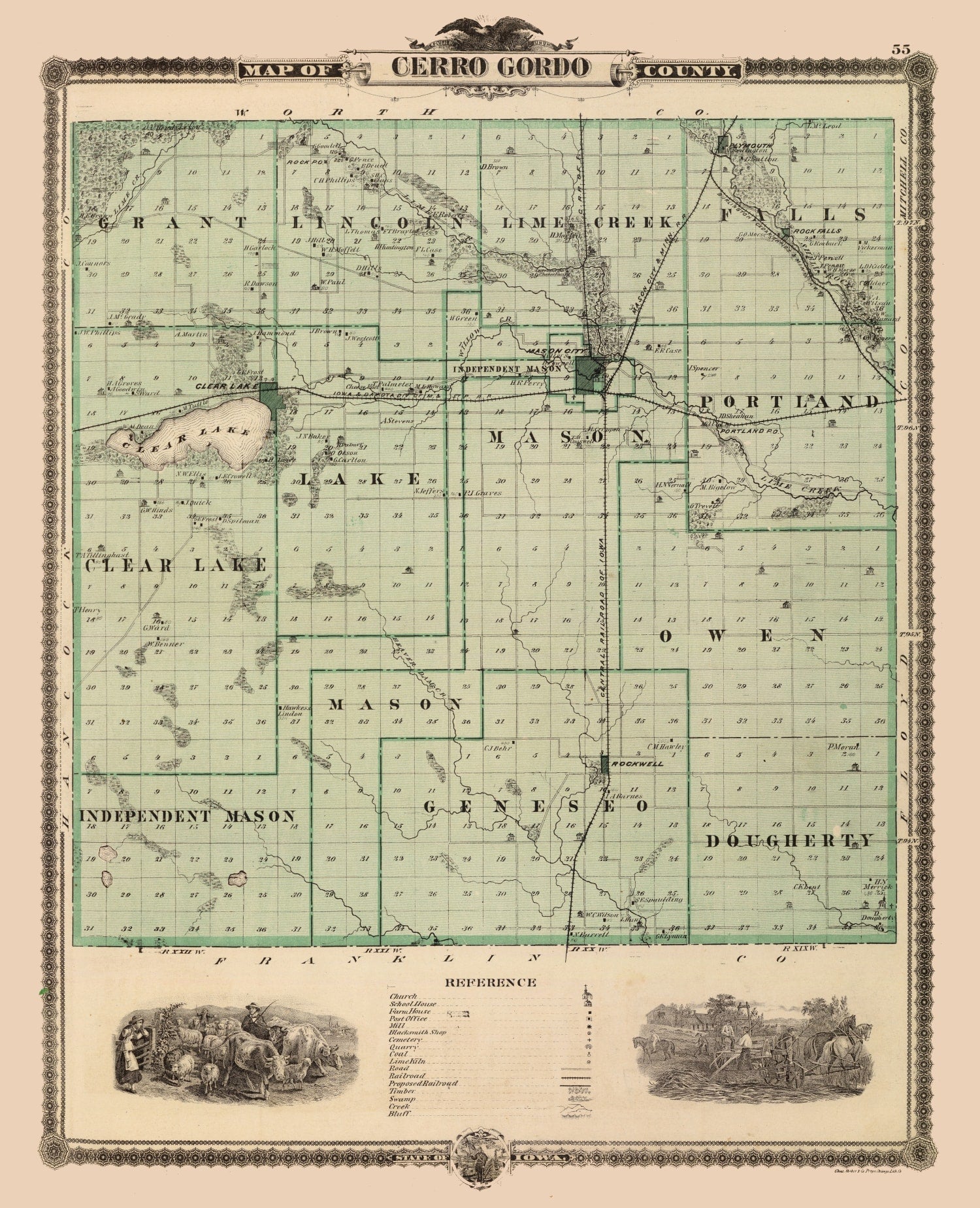 Vintage Map of Cerro Gordo County, Iowa 1875