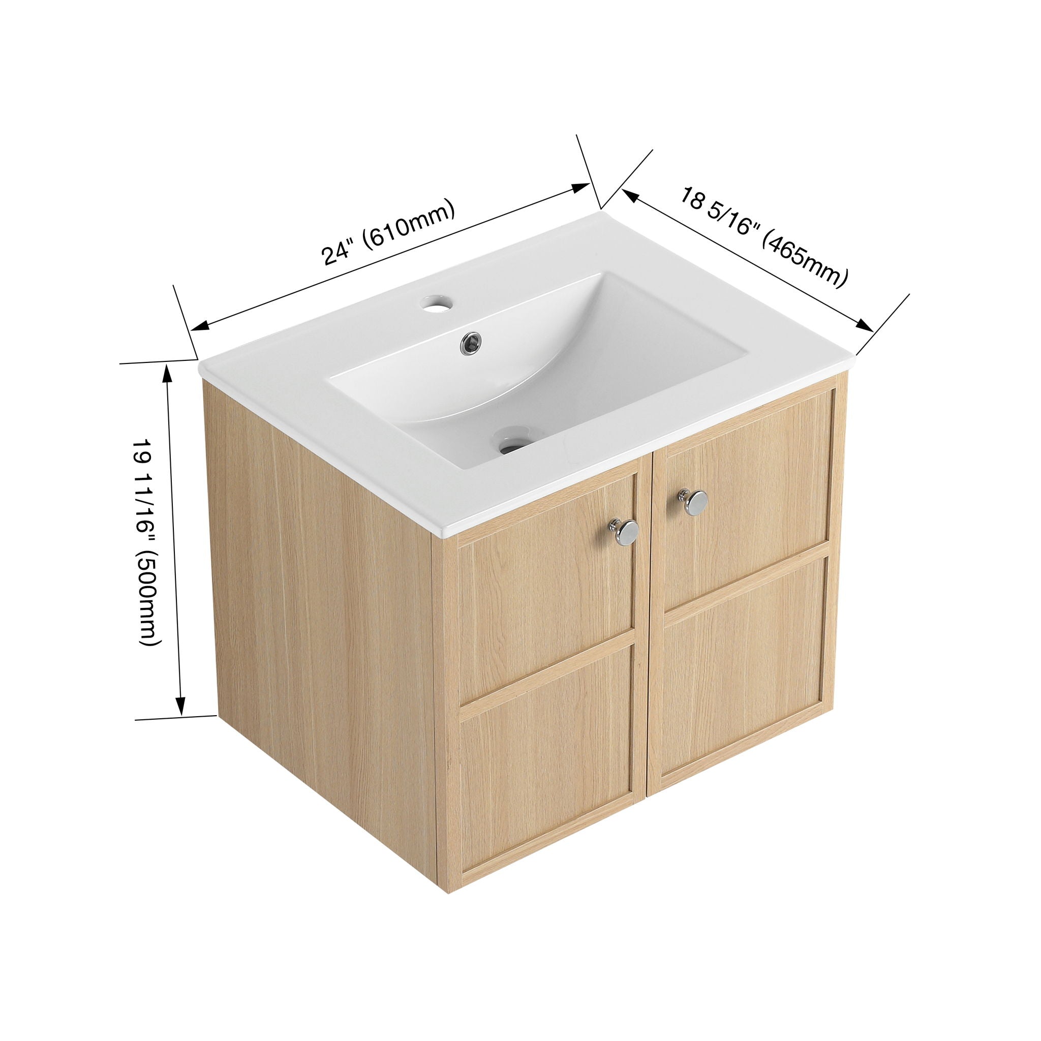 Wall Mounted Bathroom Vanity With Ceramic Sink And 2 Soft Closing Doors