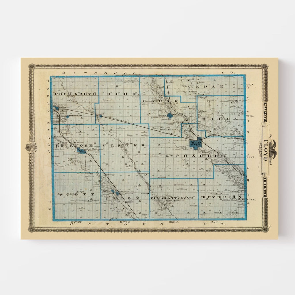 Vintage Map of Floyd County, Iowa 1875