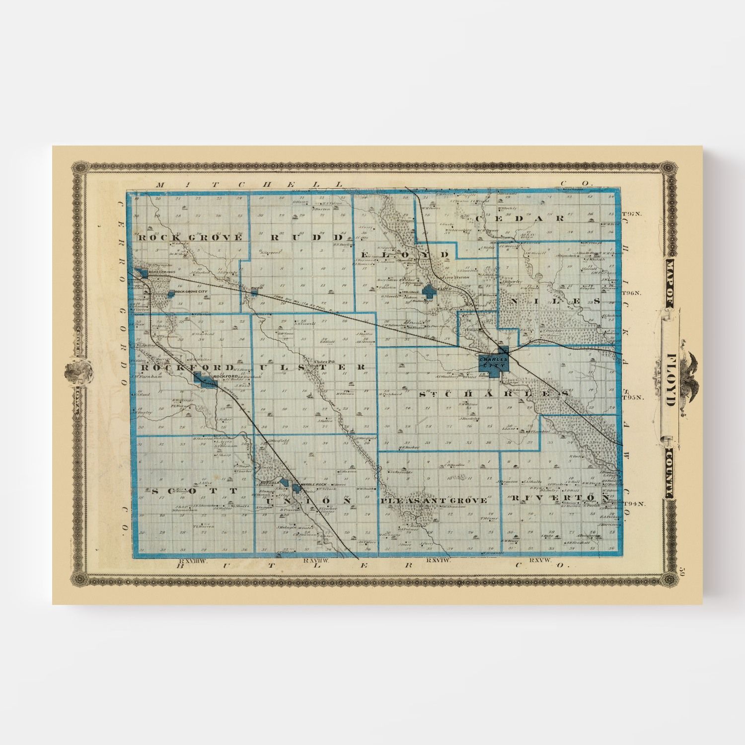 Vintage Map of Floyd County, Iowa 1875
