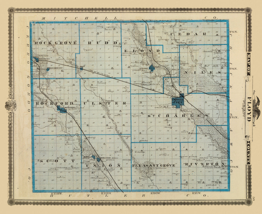 Vintage Map of Floyd County, Iowa 1875