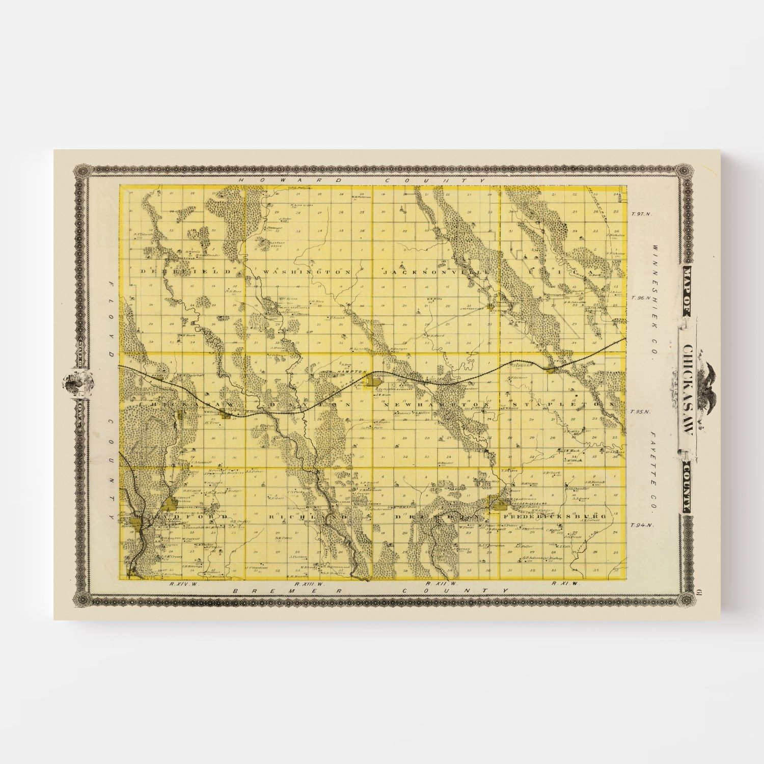 Vintage Map of Chickasaw County, Iowa 1875