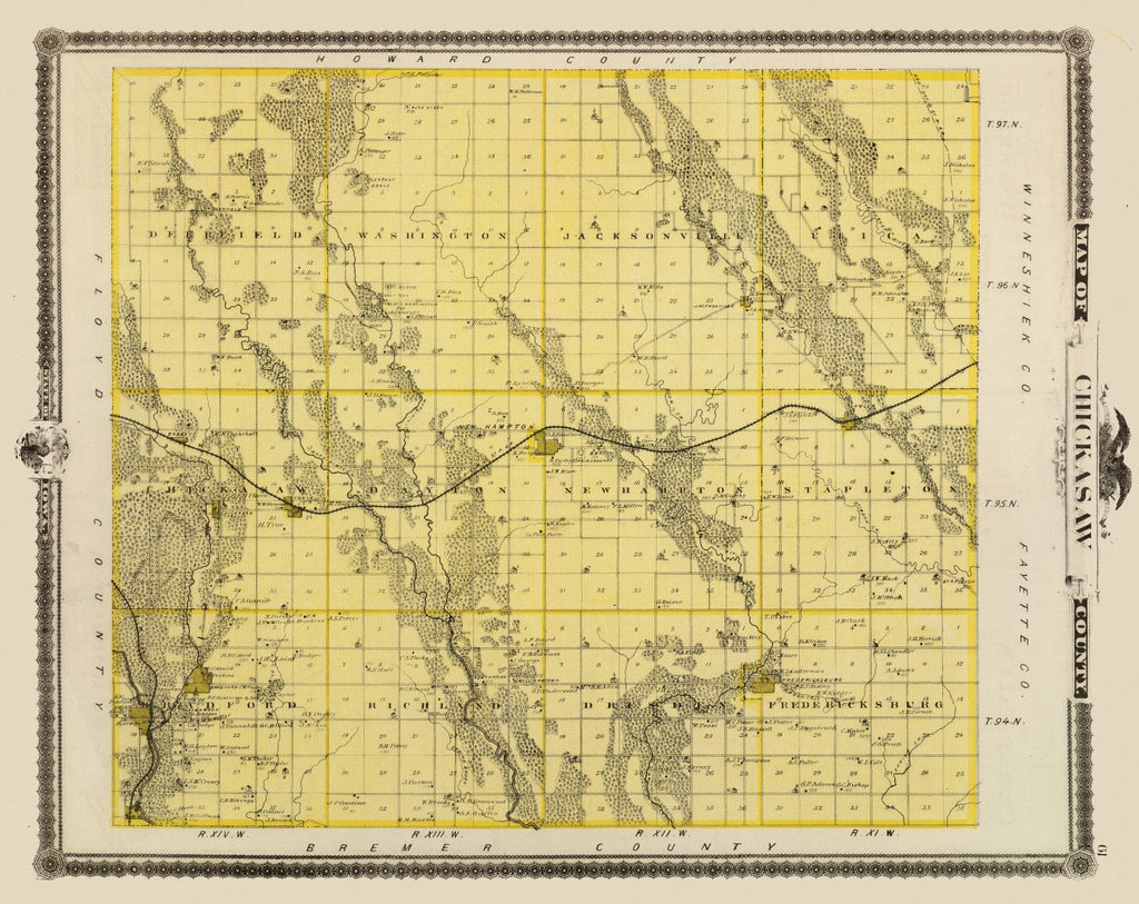 Vintage Map of Chickasaw County, Iowa 1875