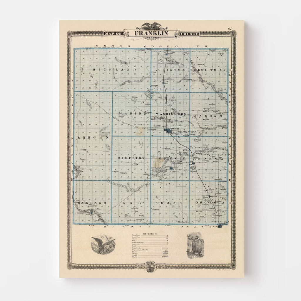Vintage Map of Franklin County, Iowa 1875
