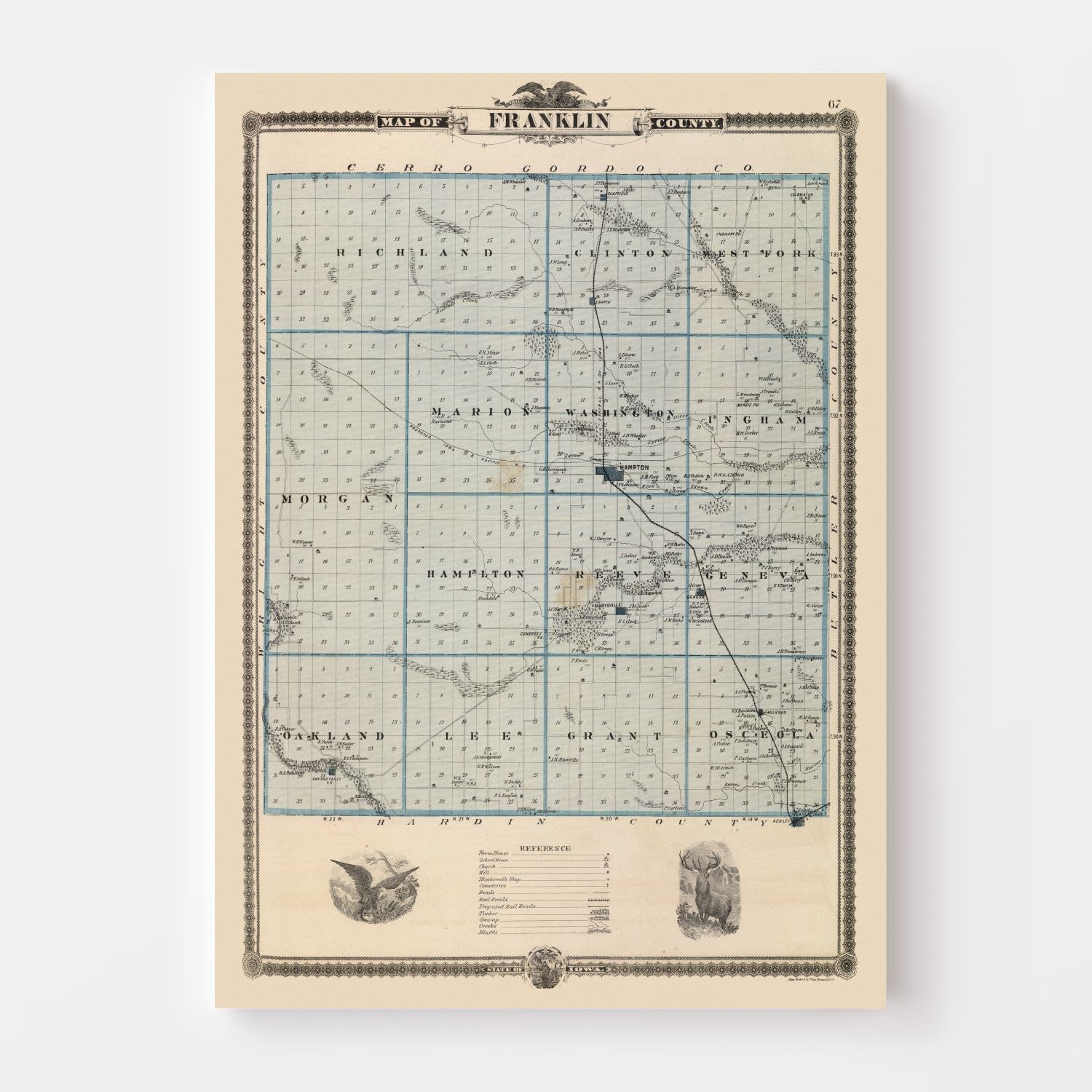 Vintage Map of Franklin County, Iowa 1875