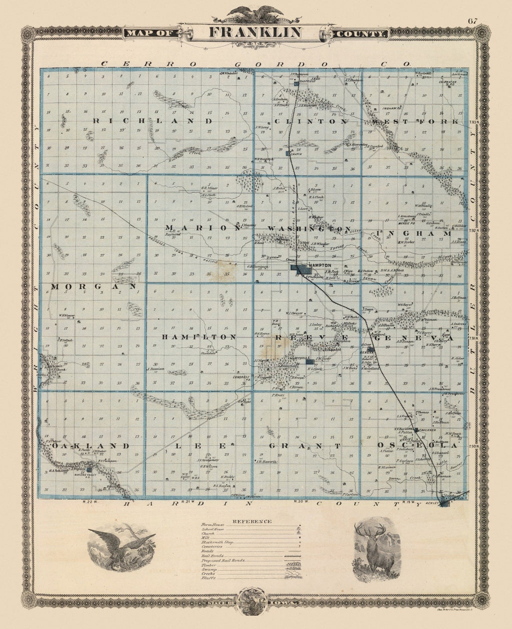 Vintage Map of Franklin County, Iowa 1875