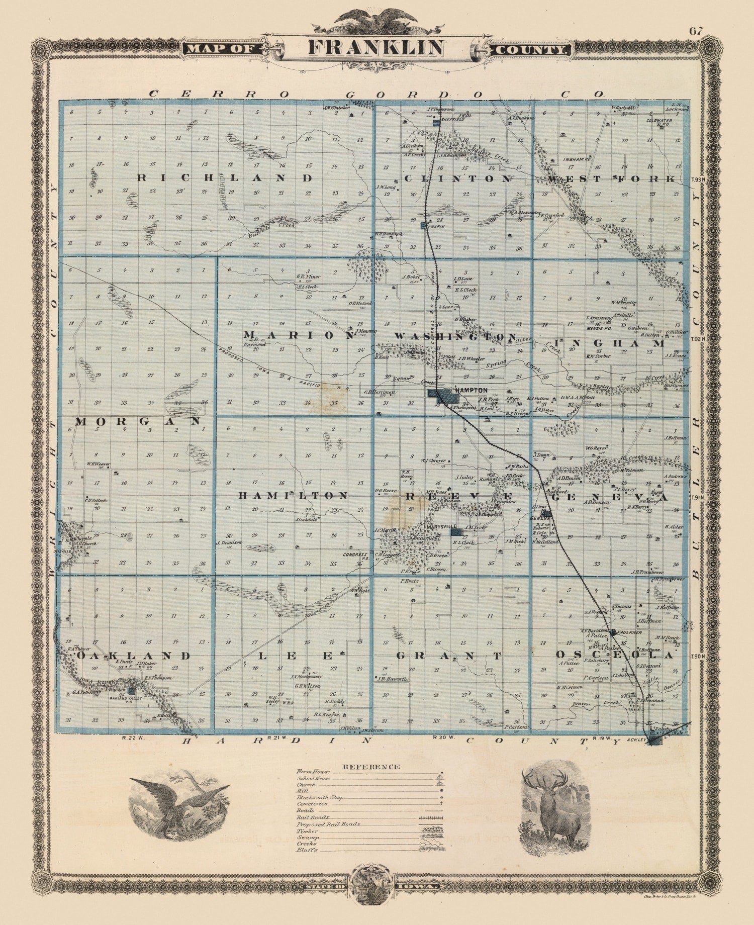Vintage Map of Franklin County, Iowa 1875