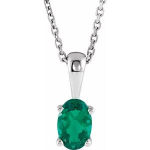 Sterling Silver Lab-Grown Emerald 16-18" Necklace