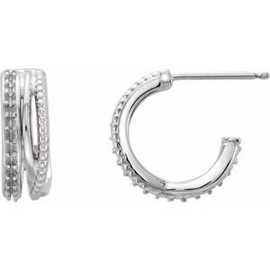 14K White Gold Right Beaded Hoop Earring Mounting
