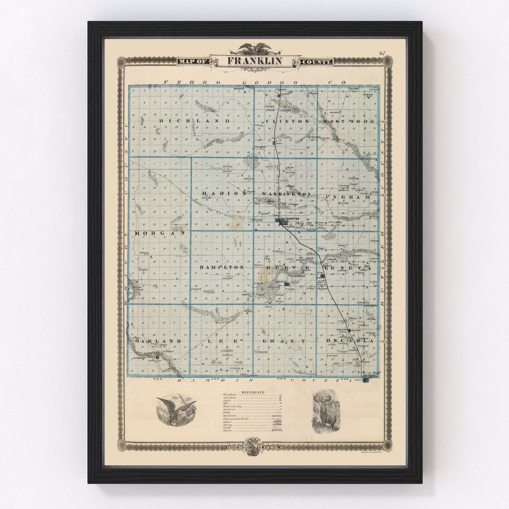 Vintage Map of Franklin County, Iowa 1875
