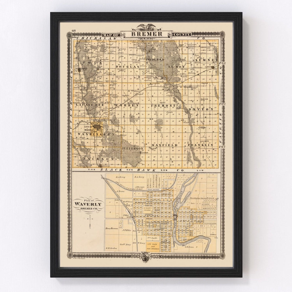 Vintage Map of Bremer County, Iowa 1875