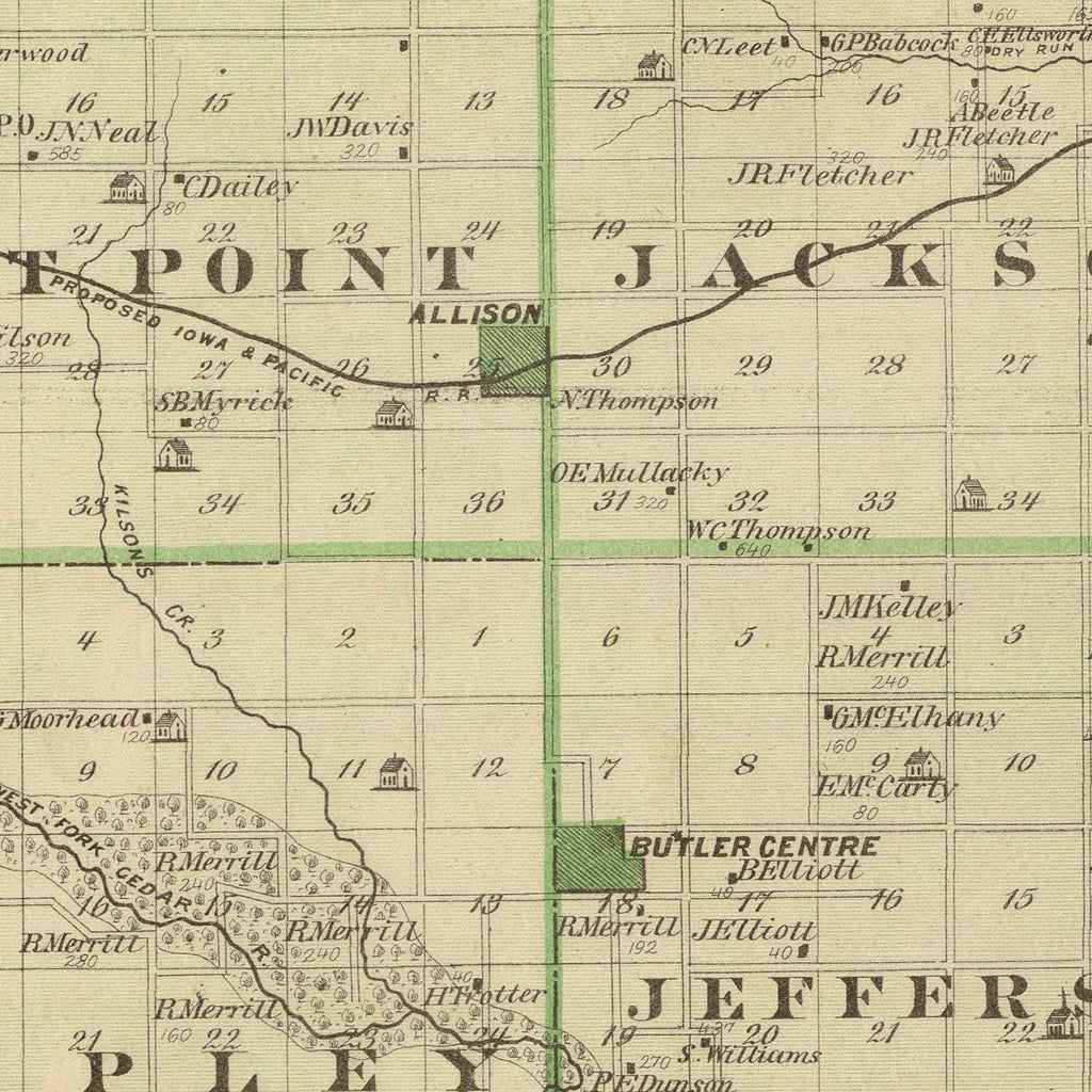 Vintage Map of Butler County, Iowa 1875