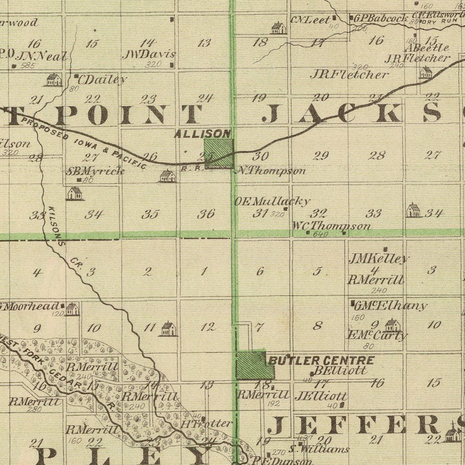 Vintage Map of Butler County, Iowa 1875