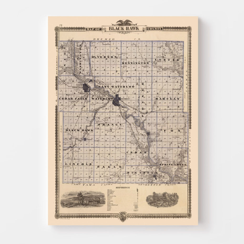 Vintage Map of Black Hawk County, Iowa 1875