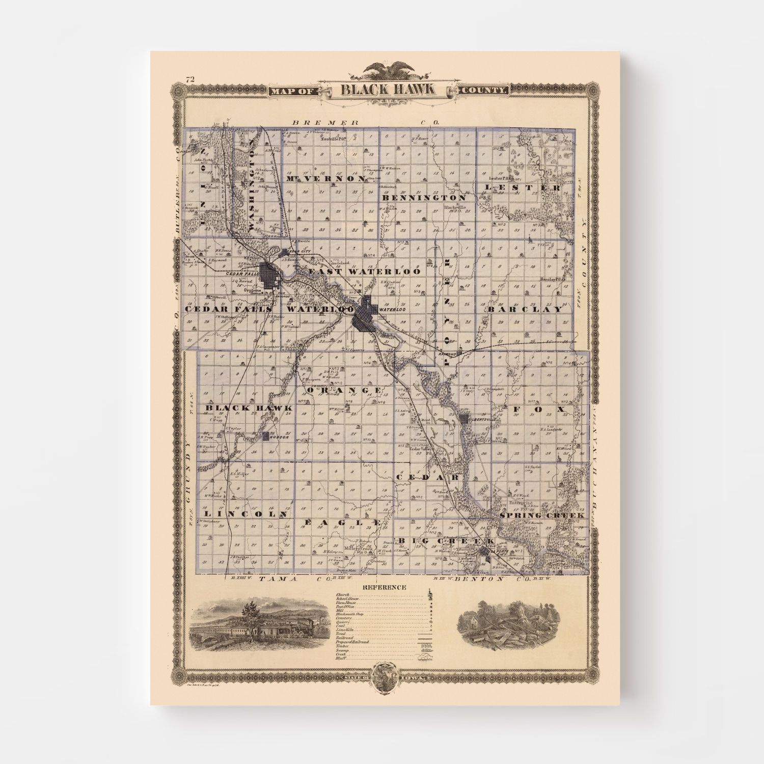 Vintage Map of Black Hawk County, Iowa 1875