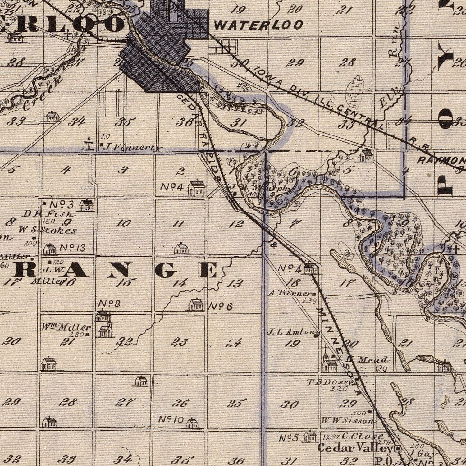 Vintage Map of Black Hawk County, Iowa 1875